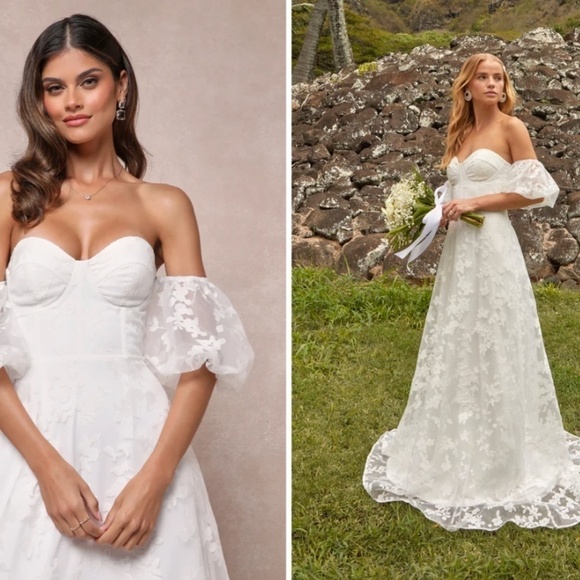 Lulus Dresses & Skirts - LULU's Sexy Bridal Wedding Floral Burnout Off the Shoulder Boho Flowy Gown